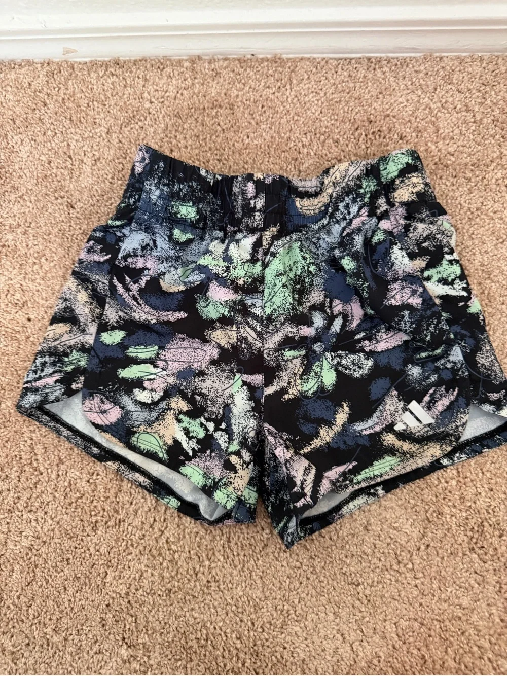 Adidas Girls Size M (10/12) Multicolor Abstract Floral Running Athletic Shorts